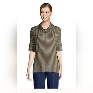 Lands End Hunter Green Stripe Cowl Neck Shirt